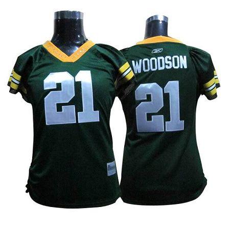 Packers #21 Charles Woodson Green Women's Field Flirt Stitched NFL Jersey - Click Image to Close